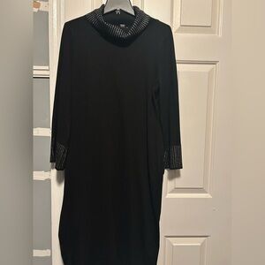 Calvin Klein Black Dress with Embellished Cuffs